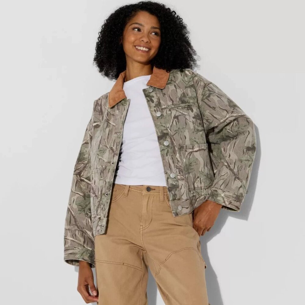 wild fable Green Camo Jacket with Brown Corduroy Collar